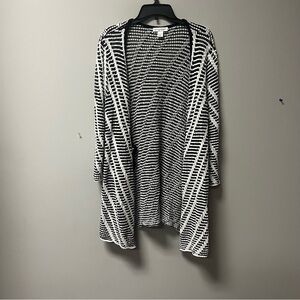 Christopher & Banks White/Navy Loose Knit Diagonal Stripe Open Front Cardigan XL